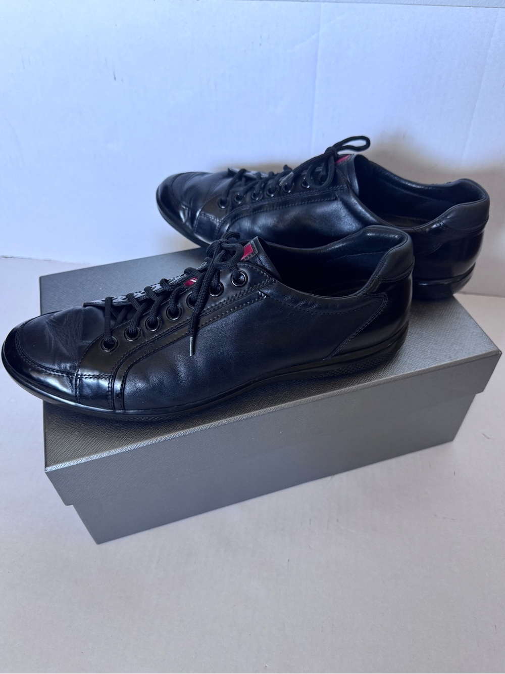 Prada 4E2439 Men’s Black Leather Low-Top Sneakers US 9 | Box & Dust Bag | VGUC - Picture 10 of 16